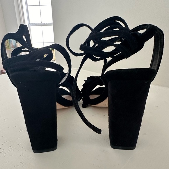 Loeffler Randall Black Suede Metallic Ruffle Toe Block Heels Lace Up size 6 - Picture 2 of 4